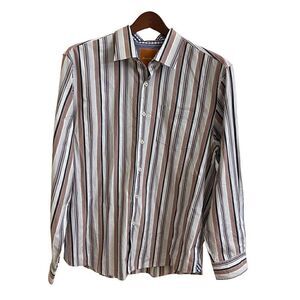 Tommy Bahama Striped Long Sleeve Button Down Dress Shirt White Burgundy Navy XL